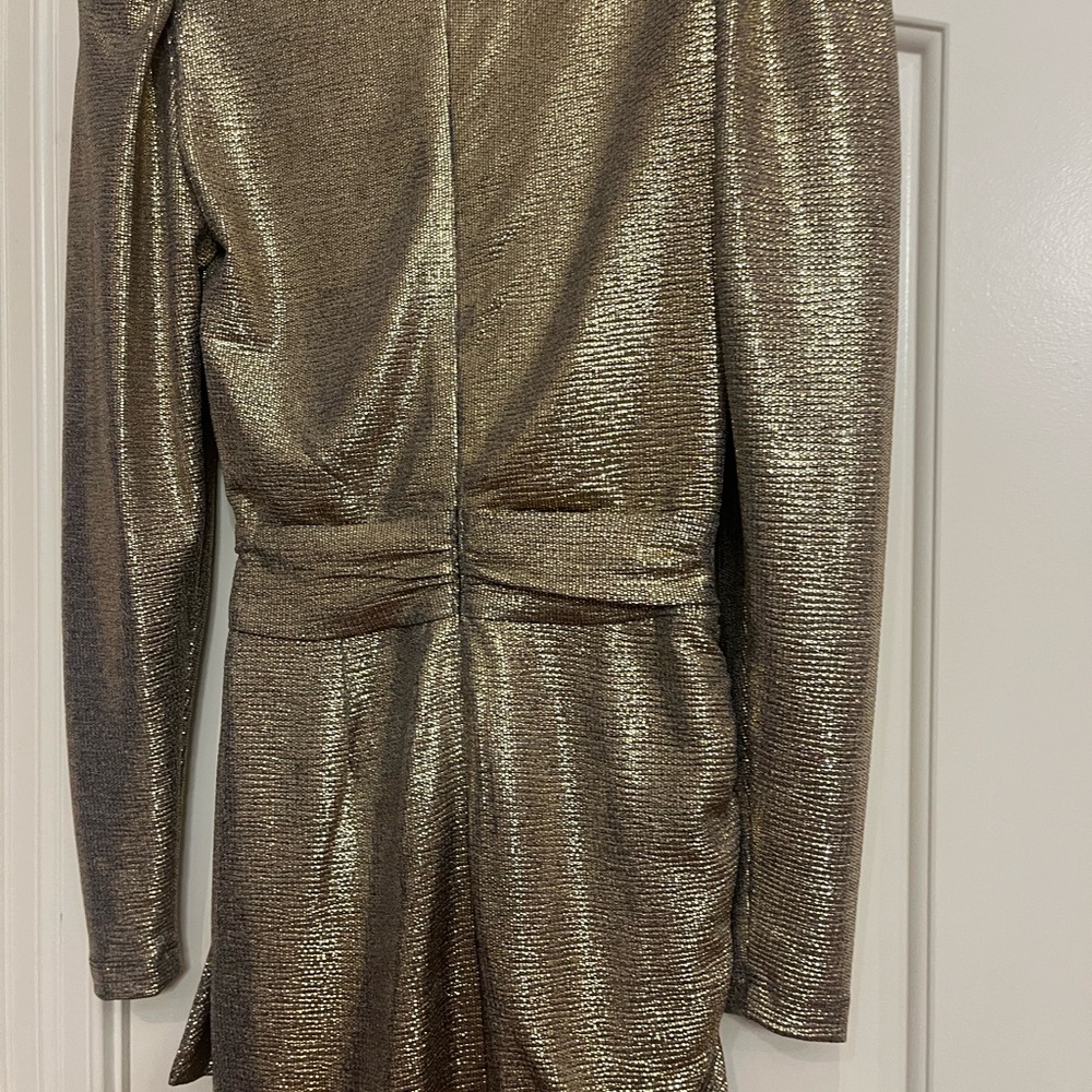 NWT Alex Marie Chrissy Metallic Knit Surplice V Neck Long Sleeve Faux Wrap Dress - Picture 5 of 9